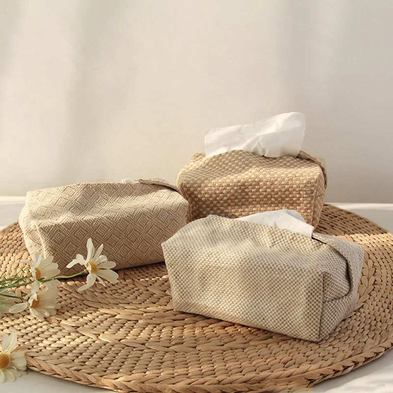 Tissue Box Cotton Linen Art Designed Napkin Holder Cover Room Organizer Case SG 