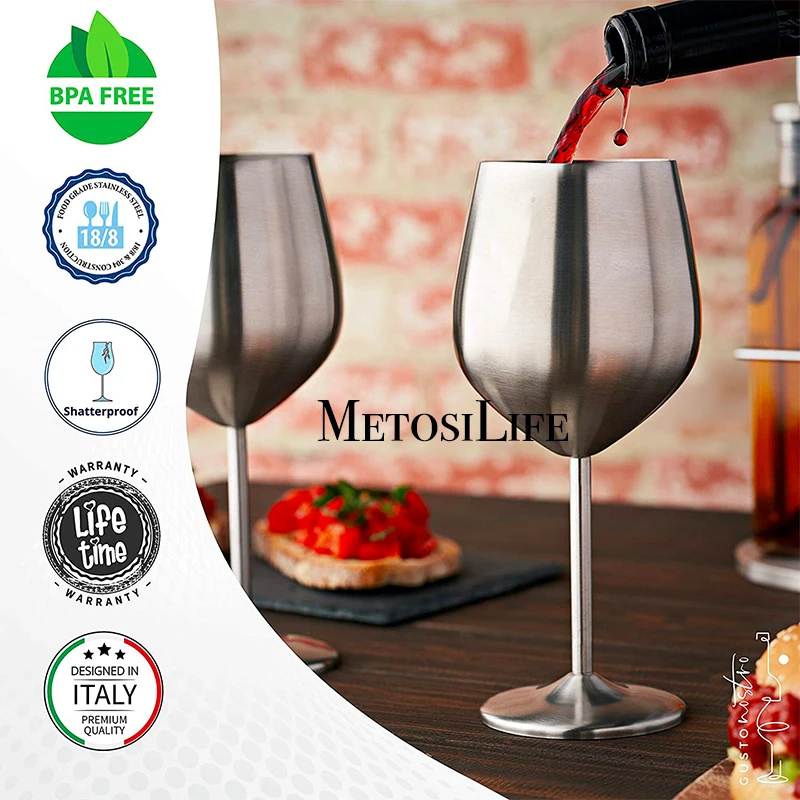 18 Oz Stainless Steel Unbreakable Wine Glass - Stainless Steel Red & White  Stemless Wineglass, Portable Wine Tumbler for Outdoor Events, Picnics 