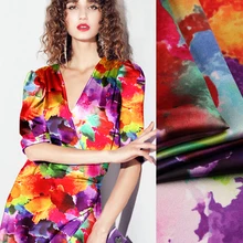 118 см шириной 19 мм оранжевый фиолетовый принт 93% шелк и 7% спандекс стрейч шелк атласная ткань для летнего платья куртка D1071