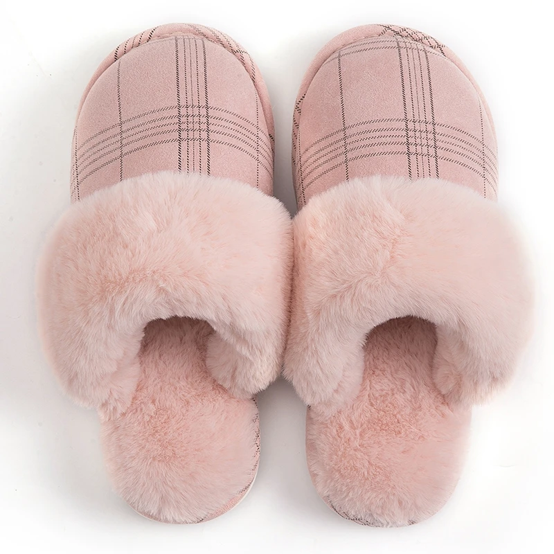 pink Женские тапочки; меховые тапочки; зимняя теплая Домашняя обувь из плюша; нескользящая домашняя обувь; пара тапочек для спальни; большие размеры 36-44 - Цвет: pink