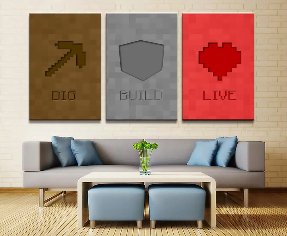 

Canvas Printed Game Poster Minecraft 3 Pieces Wall Art Canvas Painting Home Decor For Living Room Artwork Cuadros Wall Decor Art