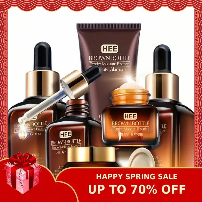 Kaufen Hautpflege Set Kleine Braune Flasche Gesicht Toner Essenz Augen Creme Lotion Anti Aging Retinol Serum Gesichts Reiniger Kosmetik kit Q