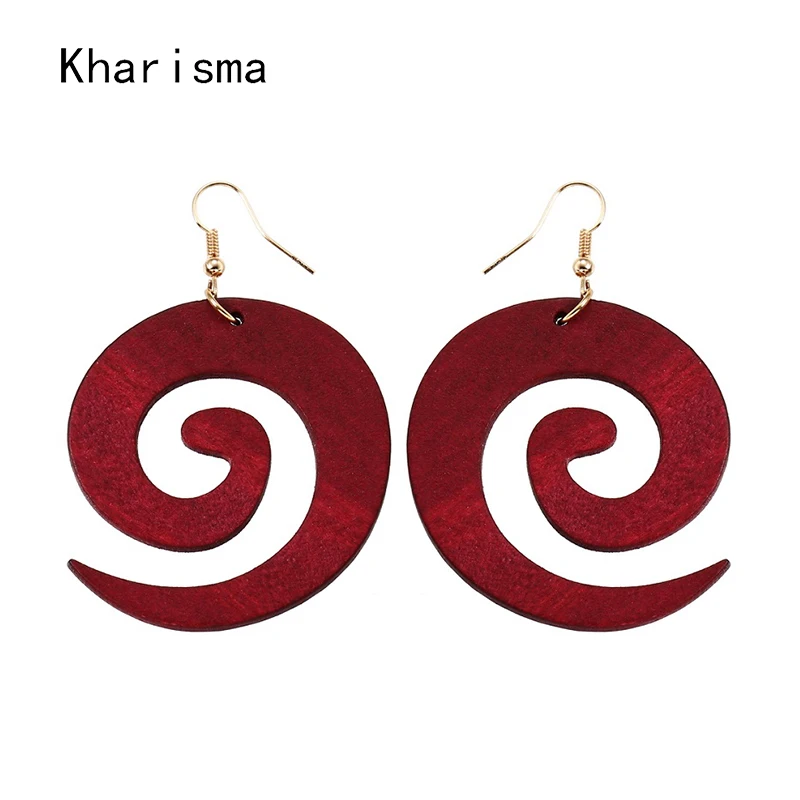 

KHARISMA Personality Women Natural Wood Geometric Cloud Pattern Dangle Earrings 2019 Fashion Jewelry Ethnic African Big Earrings