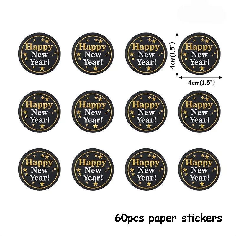 60pcs paper sticker 16 дюймов с новым годом шарики комплект год вечерние украшения воздушный шар рождественские украшения для дома с утолщённой меховой опушкой - Цвет: 60pcs paper sticker