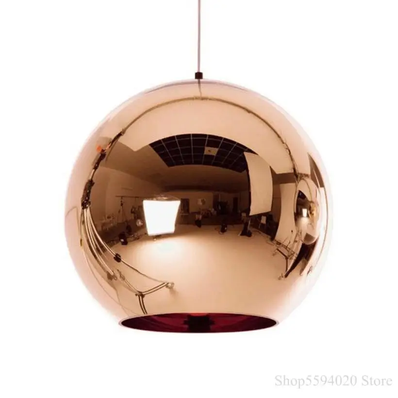 Copper Glass Ball Pendant Lighting Globe Lustre Pendant Lights Mirror Hanging Lamp Kitchen Home Decor Industrial Lamp Luminaire