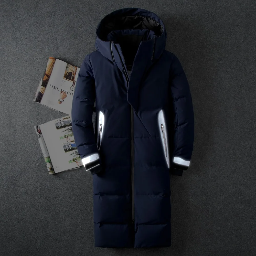

Nice Pop Winter High Quality 91% White Duck Down X-long Hooded Jackets Men Men X-Long parka, Warm Coat plus-size M-3XL