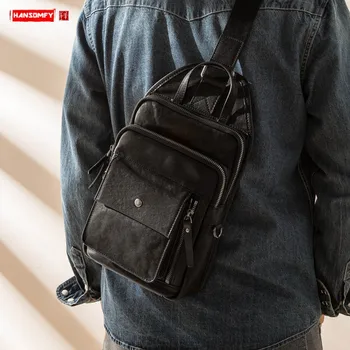 

Leather Casual Men's Chest Bag First Layer Cowhide Large Capacity Trend Messenger Bag Soft Leather Wild Outdoor Shoulder Bags