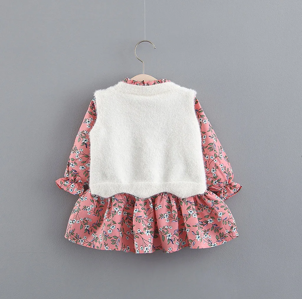Winter Fashion Baby Girl Dress Long Sleeve Plaid Dot Print Splice Bow Princess Dress Clothes vestido bebe فساتين اطفال Z4