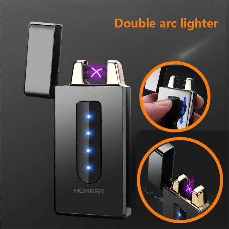 Luxury Double Arc Electric Cigarette Lighter USB Electronic Lighter Plasma Turbo Lighters Slide Touch Ignition Gadgets for Men