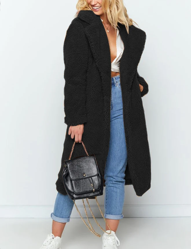 

OEAK Women Faux Fur Coat Teddy Coat Jacket female Plush Fur Coat Notch Lapels Oversized Winter Long Coat Plush Jacket Big Size