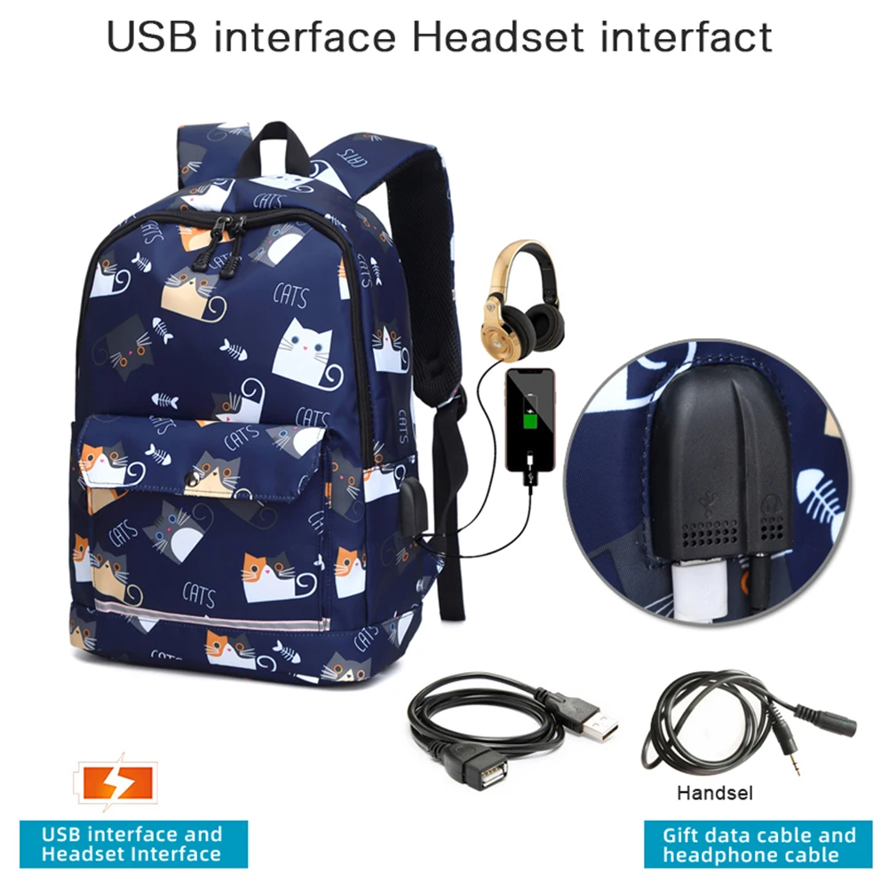 Набор зарядный кабель школьный рюкзак для колледжа с usb зарядным портом рюкзак для ноутбука