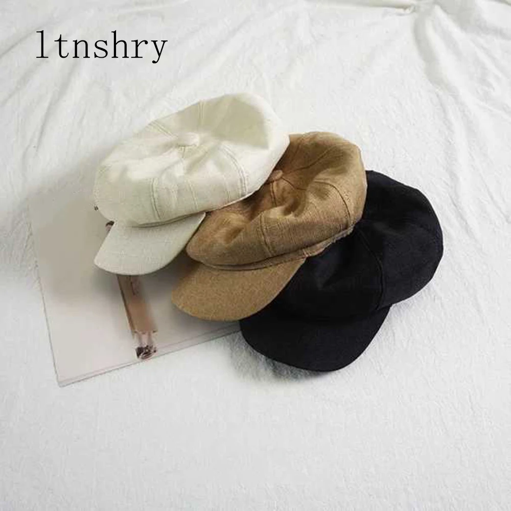 

Men Newsboy Hat Linen Octagonal Cap Spring Casual Khaki Cotton Gatsby Driver Beret Brand Ladies 2019 New Flat Caps