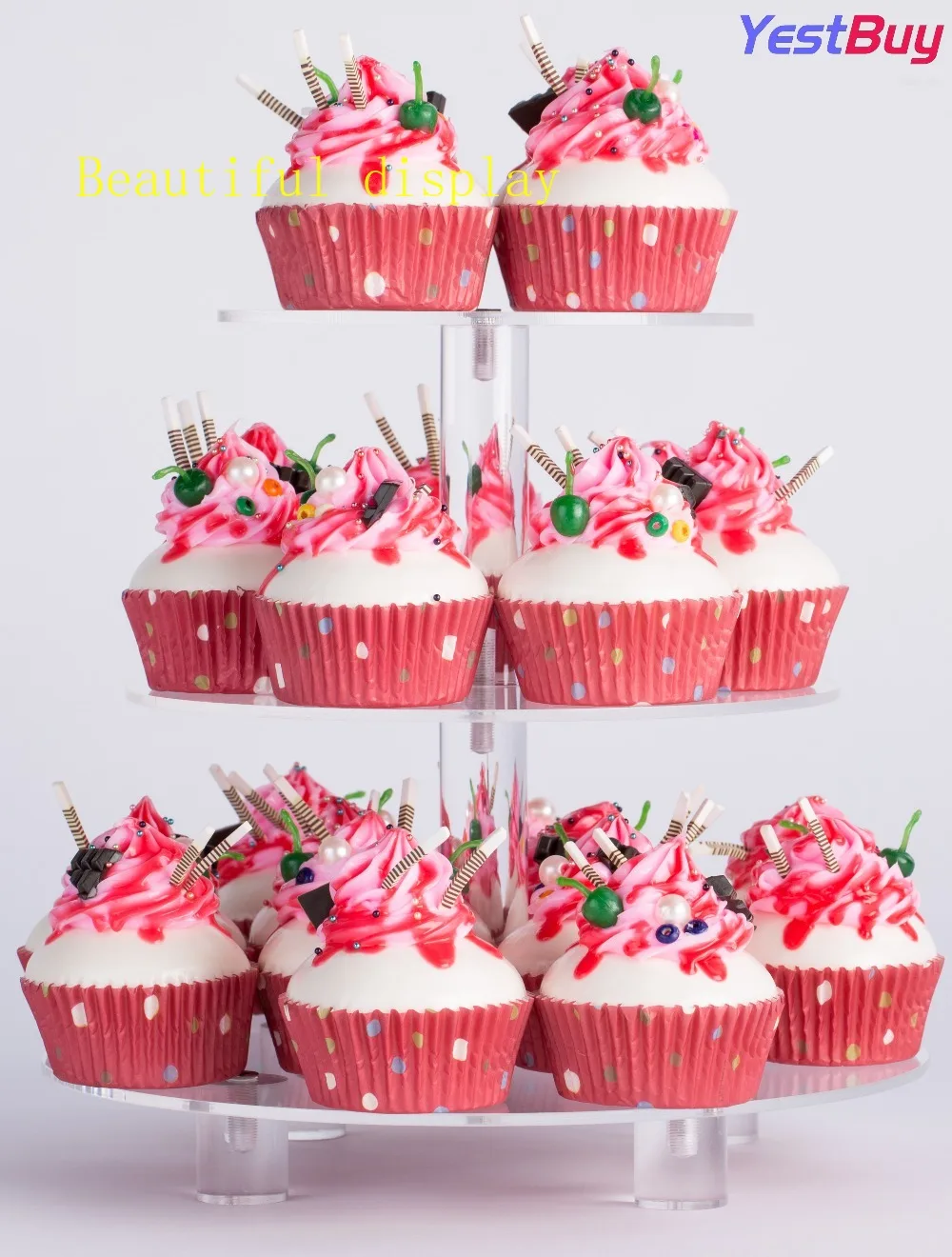 YestBuy 3 Tier Maypole Round Wedding Party Tree Tower Acrylic Cupcake Display Stand With Base(3 Tier(10cm gap))(9.9 Inches