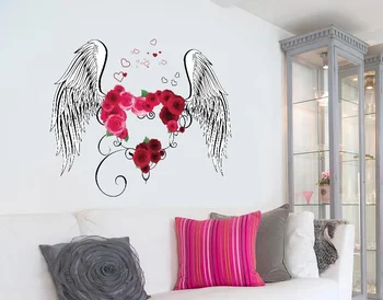 

2020 1PC Classic Love Rose Style Feather Wall Stickers Dining &Living Room Bedroom Wall Decals Simple Style door Decor Hot Sale