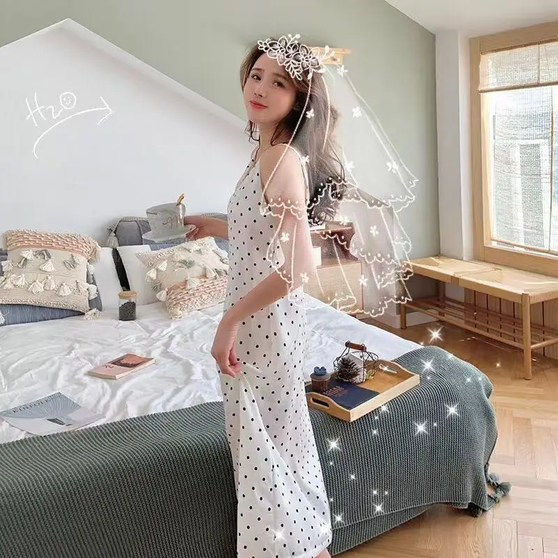 

New Korean version of summer silk household clothes for ladies'pyjamas with sling-in-one style for ladies' Pyjamas