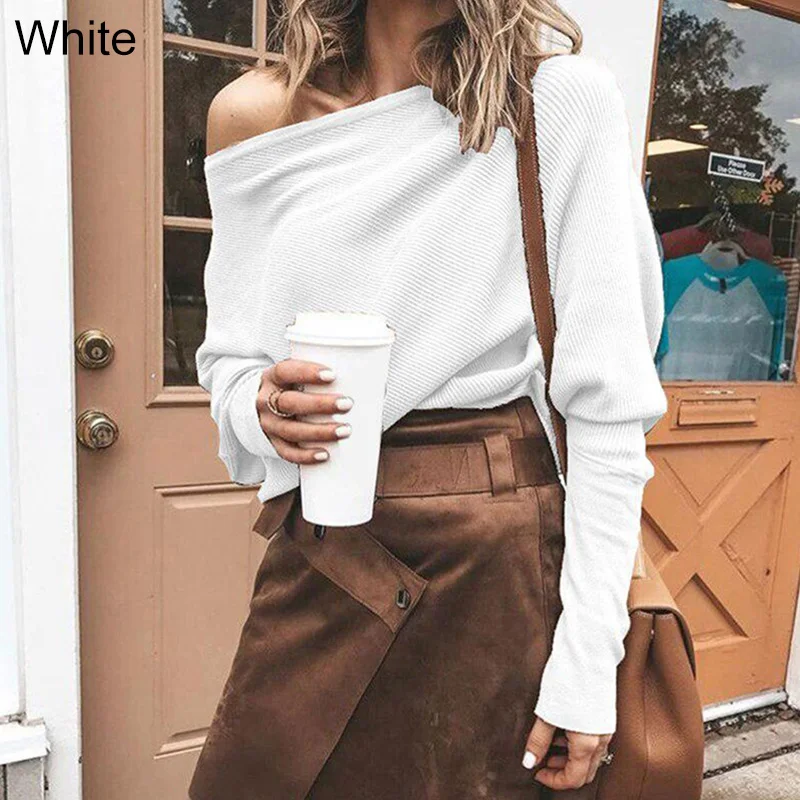 

Fashion Tee Shirt Femme 2020 Autumn Sexy Off The Shoulder Long Sleeve Tops For Women T Shirt Casual One Shoulder Top Loose