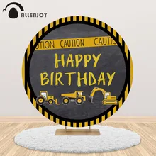 

Allenjoy Happy Birthday Construction Round Background Circle Backdrop Cover Party Decoration Truck Baby Shower Photocall Banner