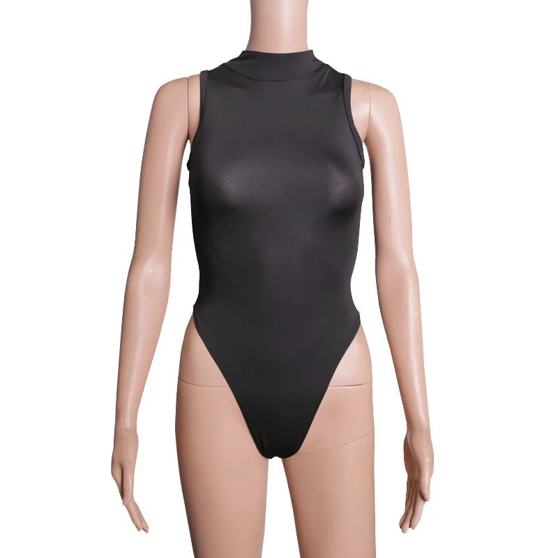 Women Lady Sexy Sleeveless High Collared Corset Bodysuit One-Piece Tight Elastic Underwear Swimsuit