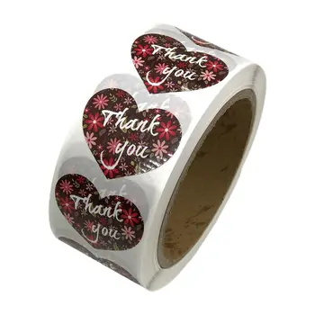 

600 Pcs/1 Roll Elegant Wreath Flowers \"Thank you\" Letters Print Label Stickers