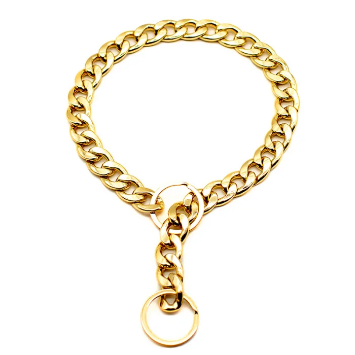 Ошейник из толстой золотой цепи для домашних животных, ошейник для собак, регулируемый ошейник в стиле панк, позолоченные ошейники для объятий-предложения