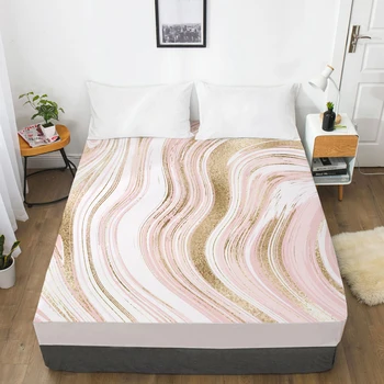 

Mattress Cover Fitted Sheets With Elastic Band Bedsheet Bed Sheet Linens 160X200/200X220CM Size 3D Printed Golden pink