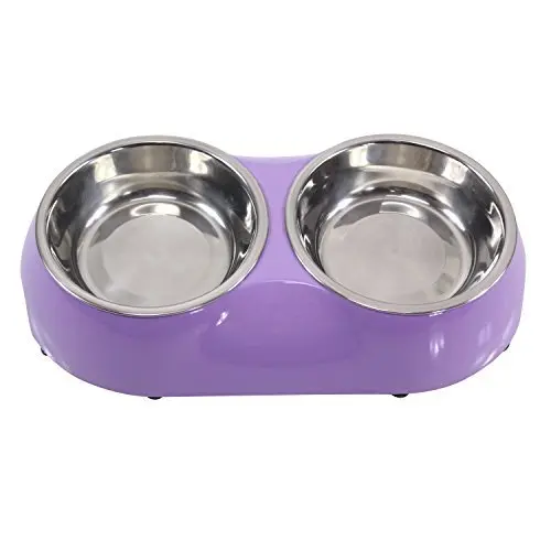 Dog And Cat Stainless Steel Double Diner Food Water Bowl Slow
