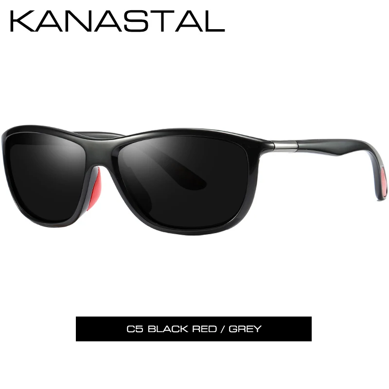 black red KANASTAL, фирменный дизайн, мужские солнцезащитные очки, поляризационные очки, аксессуары, квадратная оправа, для вождения, солнцезащитные очки, мужские очки, тени, UV400 - Цвет линз: black red
