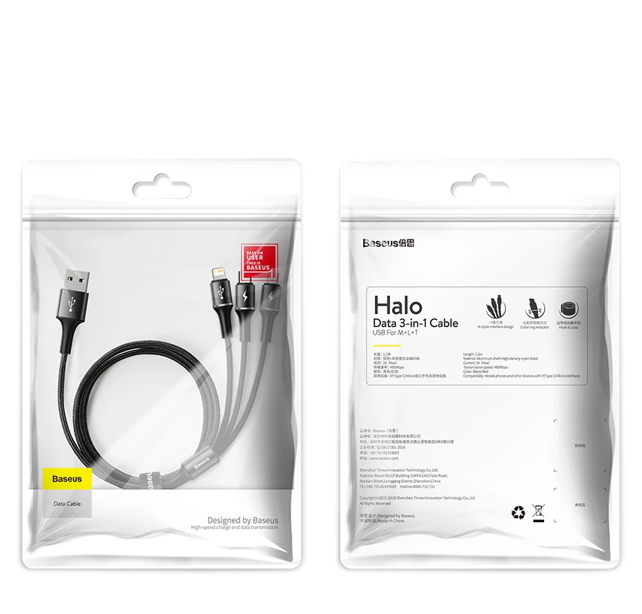 Baseus 3 in 1 USB Cable For iPhone Samsung Xiaomi Type C Fast Charging Micro USB Cable 3in1 USB Type-c USBC Data Wire Cord