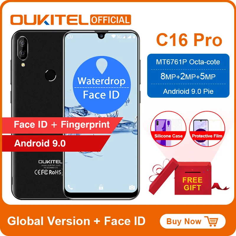 OUKITEL C16 5 71 &quotHD + 19:9 Водонепроницаемый смартфон с отпечатком пальца Android 9 0