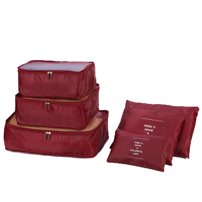 Wine red Новая цветная сумка для путешествий, 6 комплектов одежды, отделочная посылка, переносная сетчатая коробка для хранения, органайзер для багажа, упаковка, куб - Цвет: Wine red