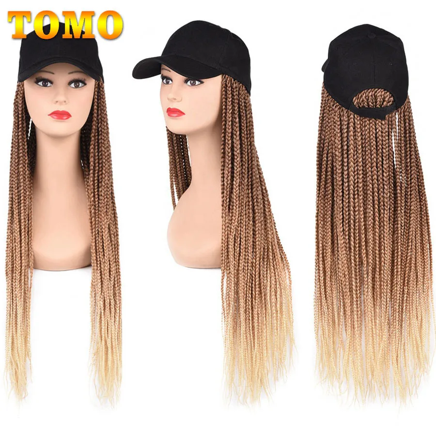 Synthetic Hair Wigs TOMO Baseball Cap Box Braided Wigs For Black Women Ombre Synthetic Twist Braid Hair Extension Cornrow Wig with Adjustable Hat