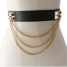 

Hip Hop Punk Metal Chain Belt For Women Fashion Elastic Stretch Leather Waist Strap Lady Shirt Dress Corset Waistband Accessory
