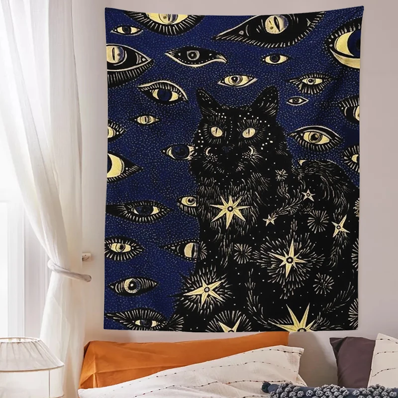 Tapestry Decorations Cat Coven Tapestry Printed Witchcraft