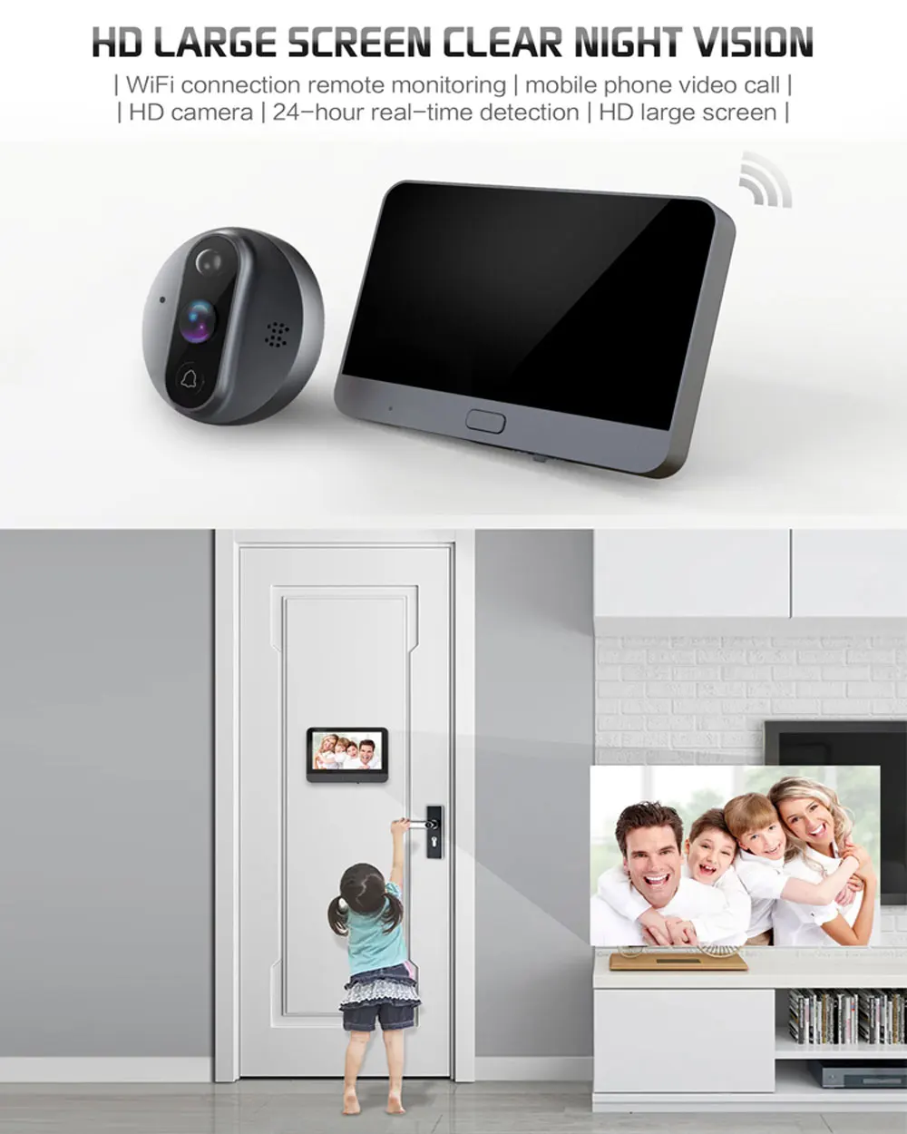 Support tuya peephole 1080p camera wireless audio doorbell wifi 4.3 inch touch screen video intercom system