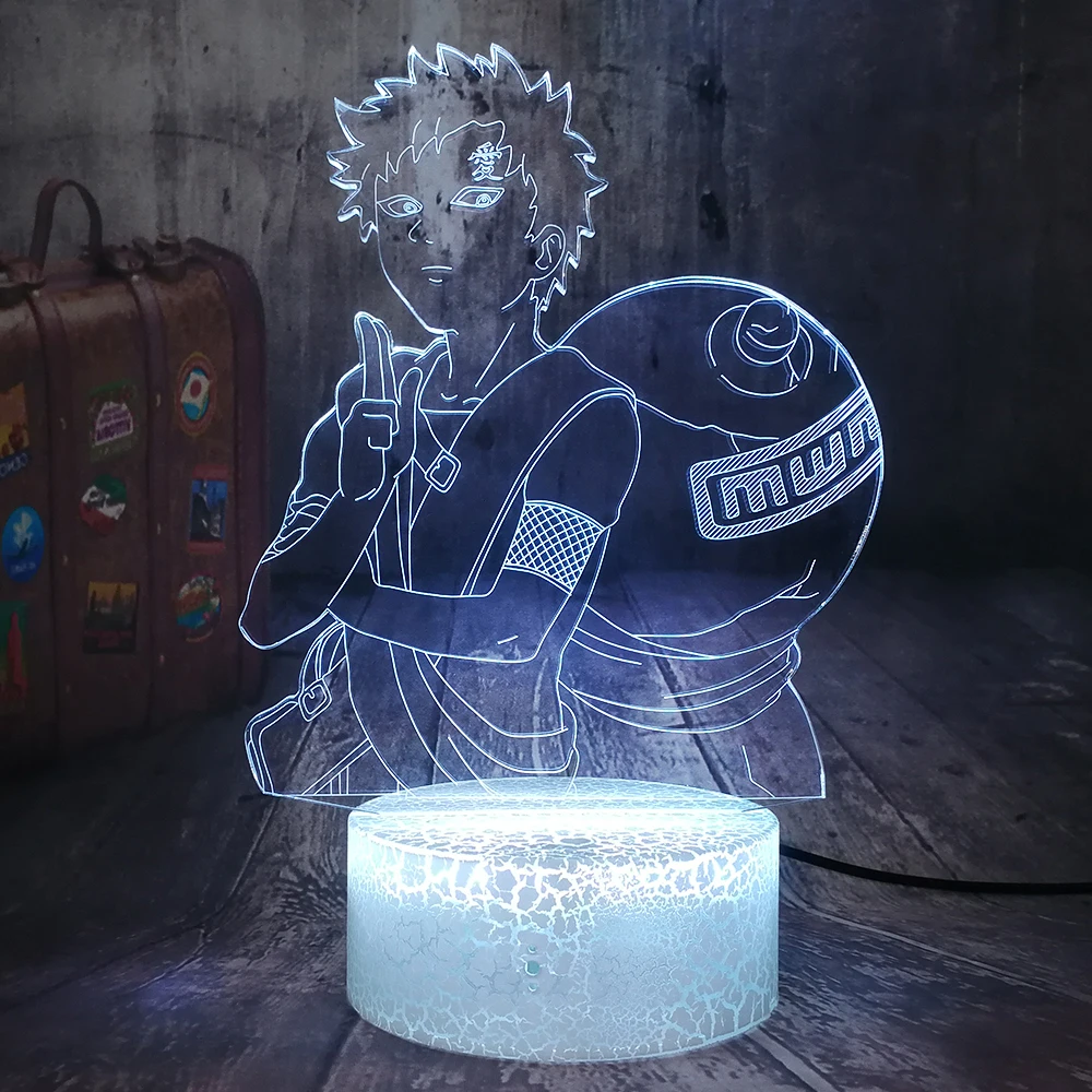 Крутая фигурка из японского аниме Гаара из «Наруто» светодиодный 3d-ночник 7 цветов Crackle белая основа настольная лампа Декор для спальни подарок на день рождения игрушки