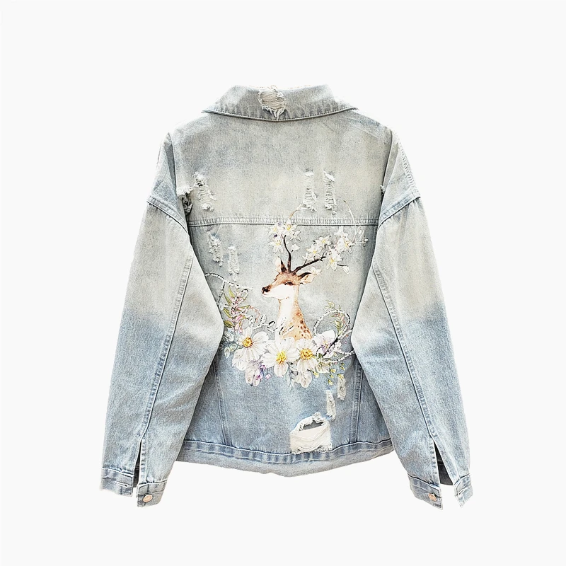 

2020 Spring Autumn Denim Jacket Women Heavy Industry Embroidery Beaded Coat Women's Short Loose Slim Streetwear Fashion Clothes