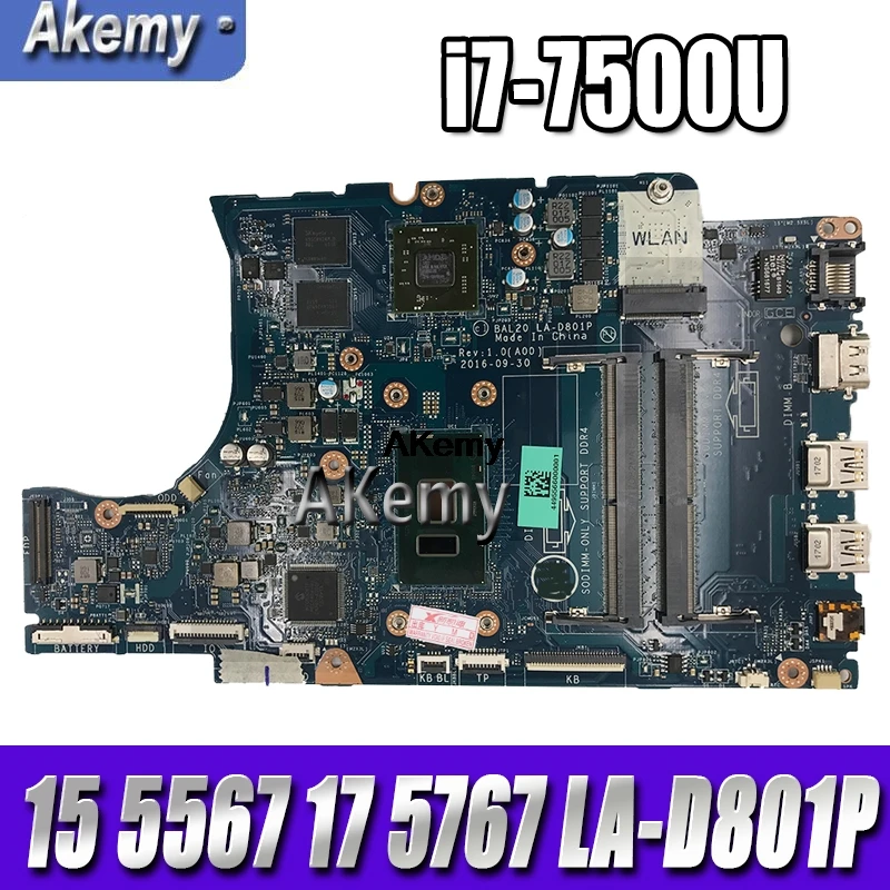 Akemy KFWK9 0KFWK9 CN-0KFWK9 BAL20 LA-D801P материнская плата с i7-7500U 2,7 ГГц CPU + R7 M440 GPU для Dell Inspiron 15 5567/17 5767 Akemy KFWK9 0KFWK9 CN-0KFWK9 BAL20 LA-D801P материнская плата с i7-7500U 2,7 ГГц CPU + R7 M440 GPU для Dell Inspiron 15 5567/17 5767