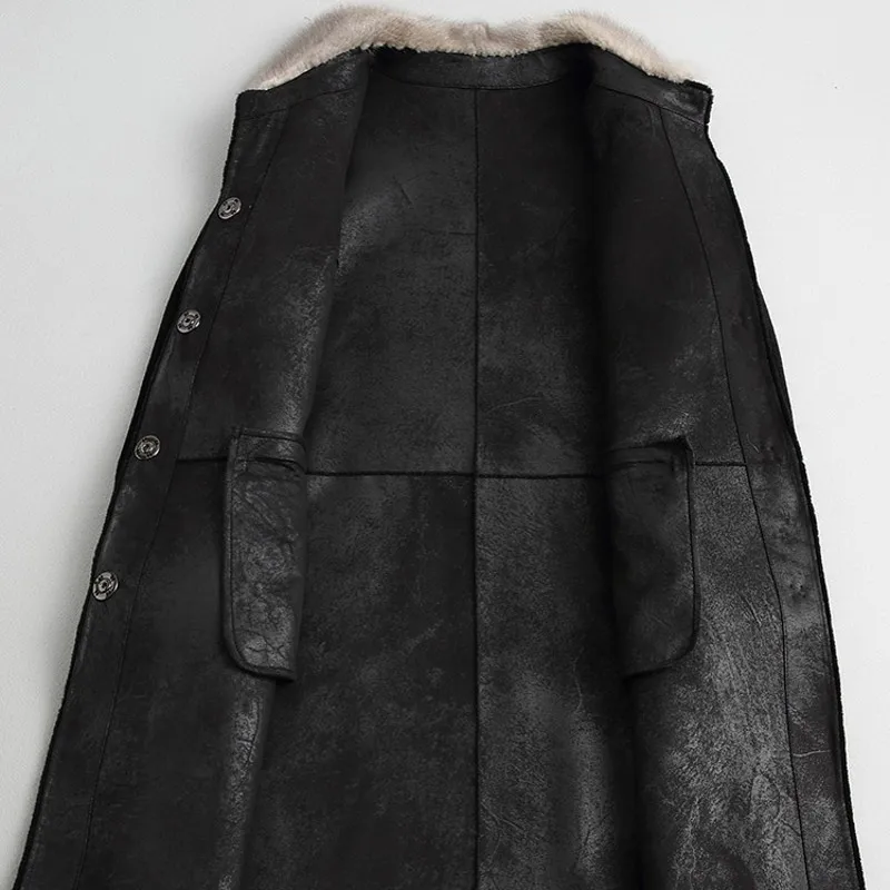 High Quality Winter New Womens Sheep Shearing Real Fur Overcoats Fashion Mink Collar Single Breasted Medium Length Coats | Женская