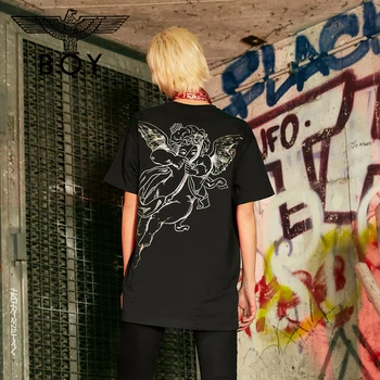 

Boylondon 2020 men clothing lovers theme Cupid print loose men's and women's graphic t shirts Street lovers fashion T-Shirt