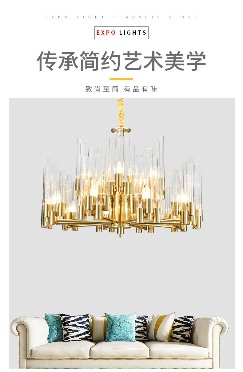 Postmodern minimalist chandelier living room dining room neoclassical creative light luxury glass villa model room long strip