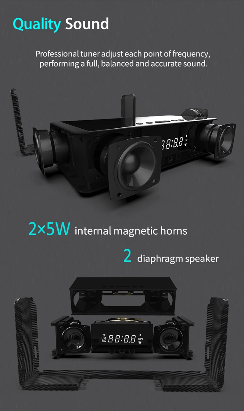 Многофункциональная 10 Вт Беспроводная USB быстрая зарядка Bluetooth динамик/FM радио цифровой дисплей Будильник Прямая поставка