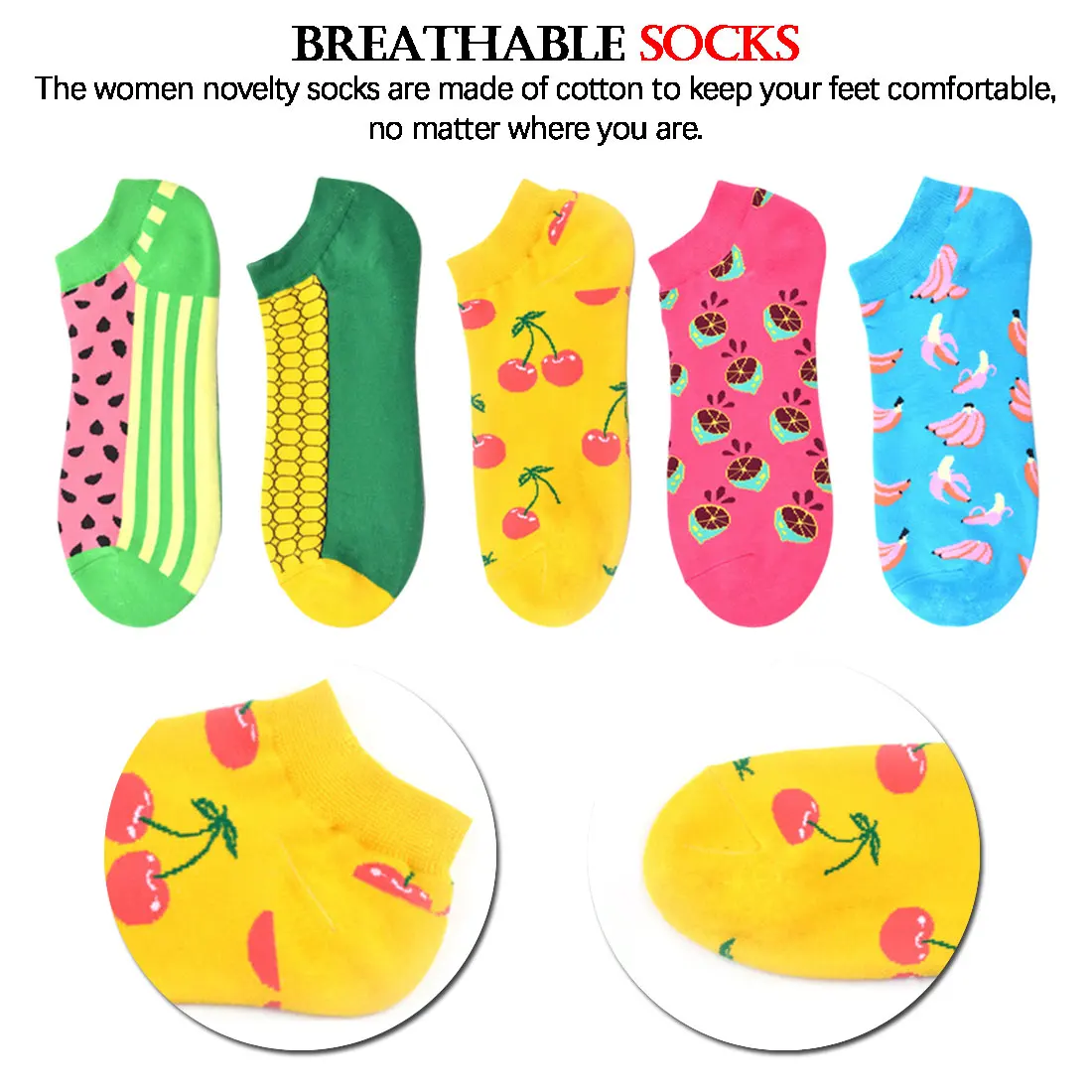 Весенние трендовые носки, хлопковые носки-лодочки, носки до щиколотки, красивые носки, приятные женские носки с фруктами, летние и осенние повседневные носки