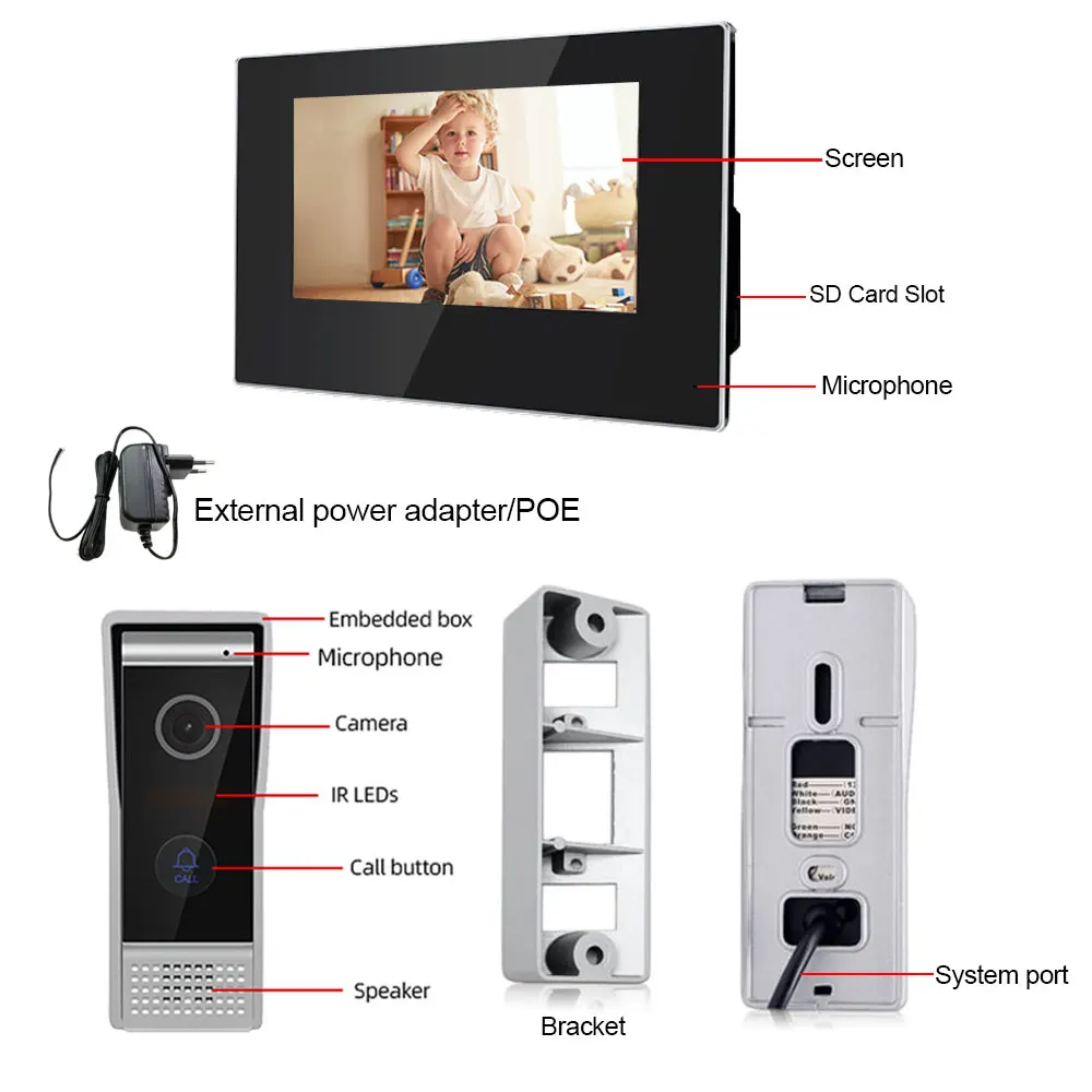 Sistema de Vídeo Porteiro com Dispositivo de Visão sem Fio 7 Wifi Noturna Câmera Detecção Movimento Branco - Preto 2 Monitores Toque App Telefone 18 porteiro com dispositivo de visão noturna câmera