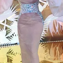 Сексуальный Высокий воротник бисерные кристаллы пышные Длинные рукава Длина пола Русалка платья для выпускного вечера