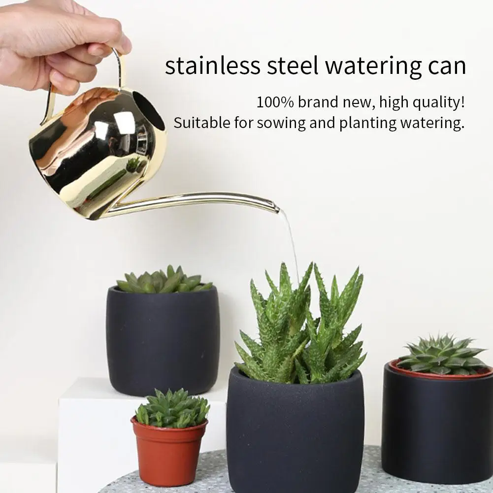 500ML Stainless Steel Watering Pot Gardening Potted Small Golden Watering Can Indoor Succulent Long Mouth Watering Flower Kettle