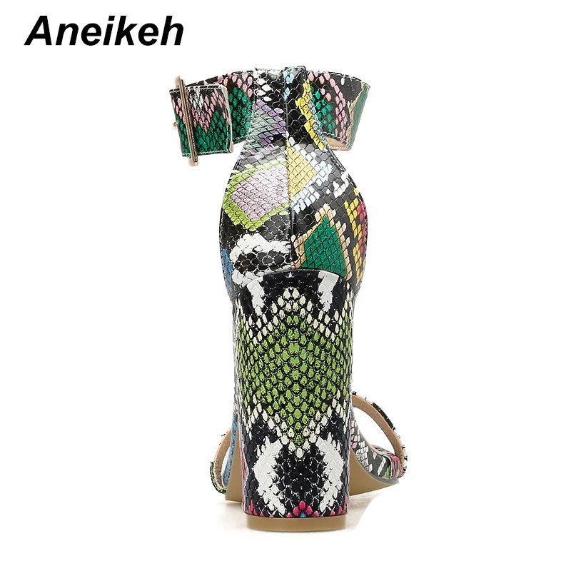 Aneikeh/; женские босоножки с леопардовым принтом; модные летние босоножки на высоком квадратном каблуке с ремешком на щиколотке; Туфли-лодочки; Прямая поставка; Размеры 35-40
