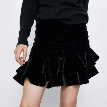

Buona notte Solid Velvet Skirts Women Fashion Draped High Waisted Skirt Women Elegant Asymmetrical Mini Skirts Female Ladies JAD