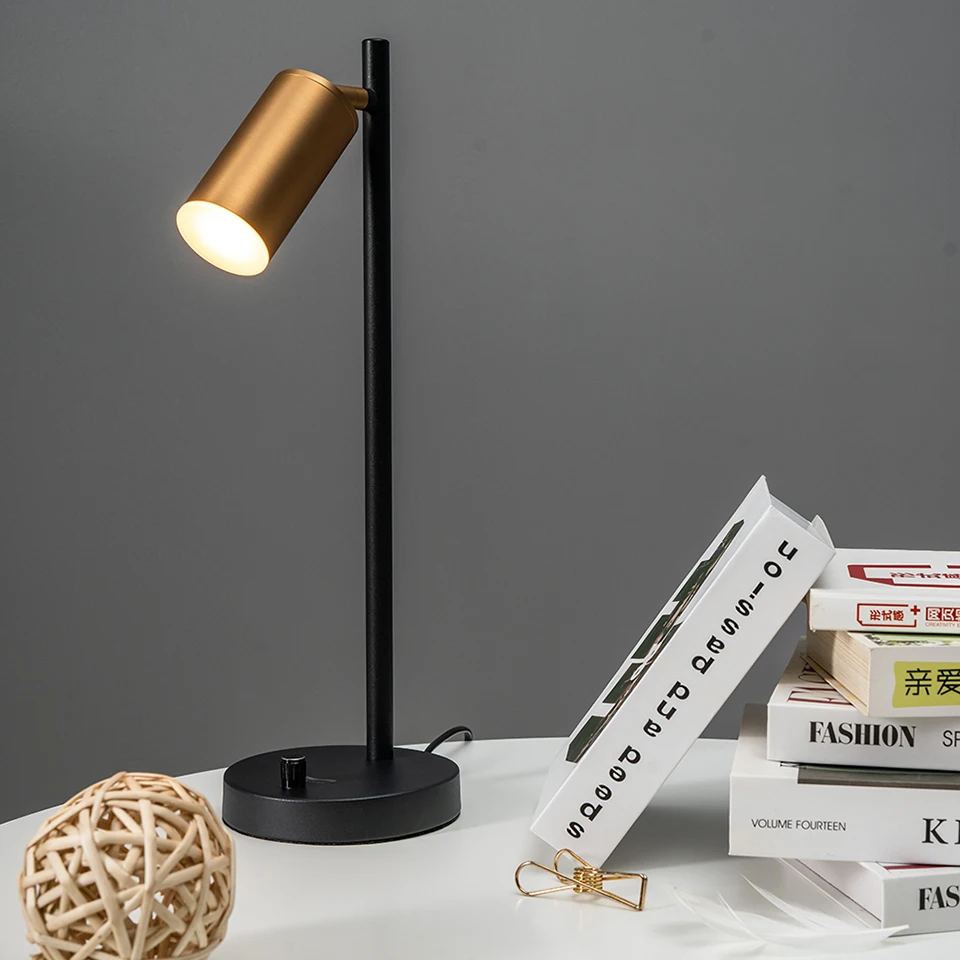 Postmodern Brass Bedroom Table Lamp LED Study Desk Lamp Adjustable GU10 Reading Light Office Lamp Home