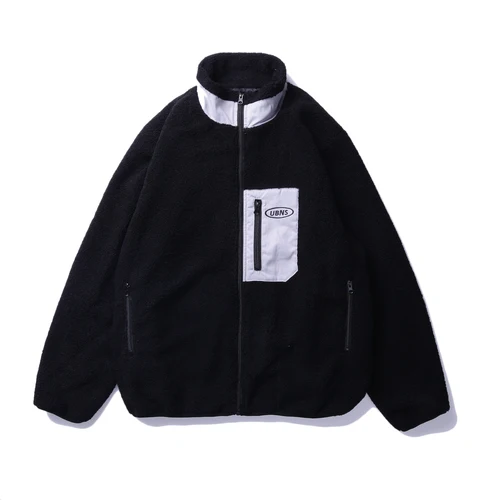 Харадзюку уличная куртка из искусственного меха с вышивкой мужская женская бежевая черная флисовая зимняя куртка пальто Лоскутные свободные куртки для мужчин - Цвет: Черный