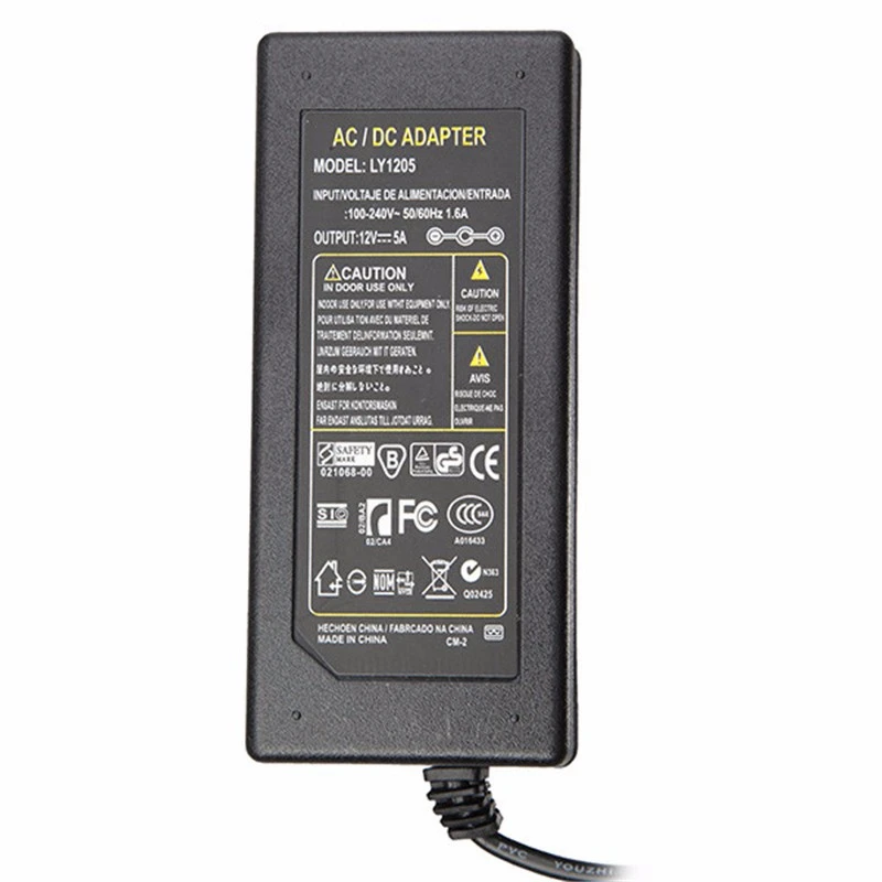 Jiguoor AC 100-240 В к DC 12 В 5A 60 Вт AC/DC адаптер питания зарядное устройство для светодиодной ленты свет+ США/ЕС кабель